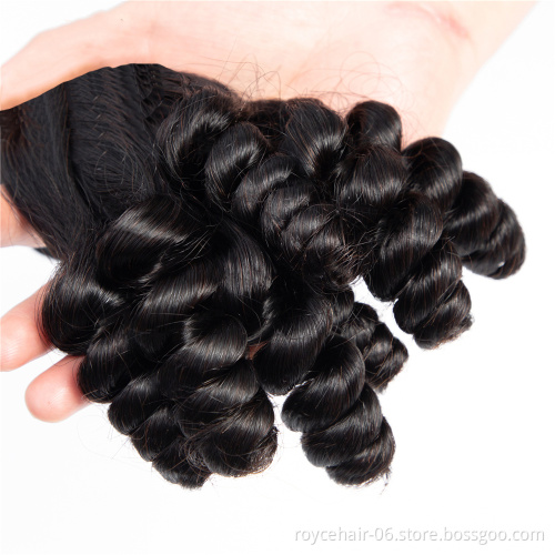 Virgin Cuticle Aligned Brazilian Human Hair Double Drawn Virgin Hair Fumi Loose Wave Bundles with Lace Closure